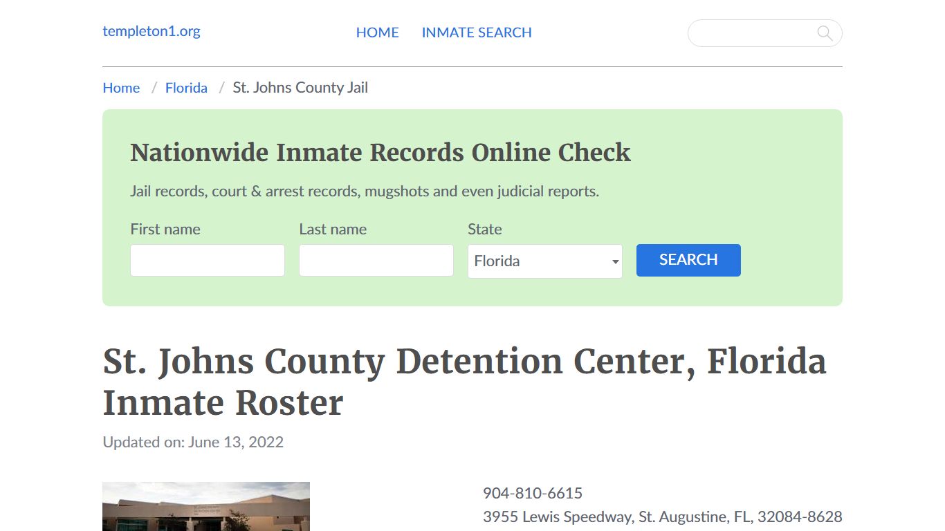 St. Johns County Detention Center, Florida Inmate Roster